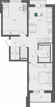 2-комнатная квартира: Екатеринбург, жилой комплекс Совушки (66.4 м)