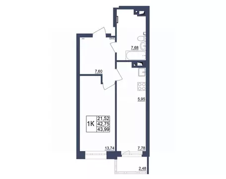 1-к кв. Башкортостан, Уфа Космос жилой комплекс, лит1 (43.15 м)