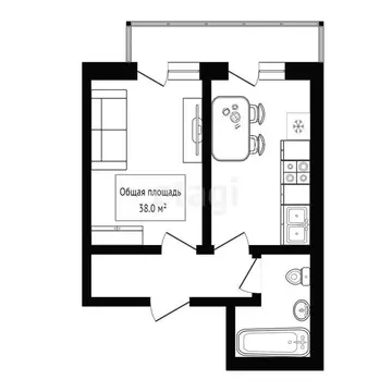1-комнатная квартира: Бердск, микрорайон Морской, 6 (38 м)