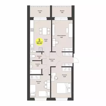 3-к кв. Ставропольский край, Ставрополь Лесная ул., 204 (88.6 м)