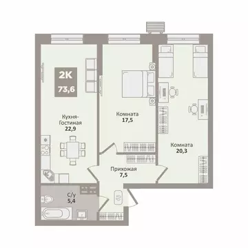 2-к кв. Курганская область, Курган Заозерный жилрайон, 12-й мкр, 2 ...