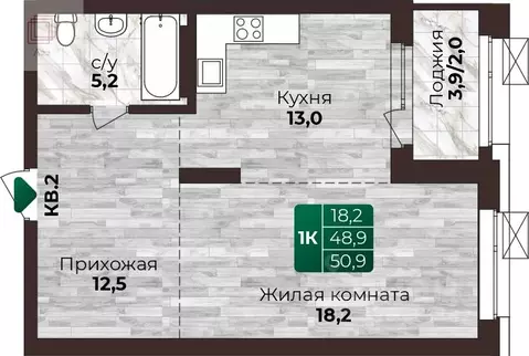 1-к кв. Алтайский край, Барнаул ул. 6-я Нагорная, 15Г/12 (50.9 м)