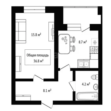 1-комнатная квартира: Бердск, Ключевая улица, 57/1 (36.8 м)