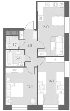 2-комнатная квартира: Санкт-Петербург, Партизанская улица, 5 (54 м)