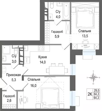 2-к кв. Московская область, Королев Первомайский мкр, Киноквартал ...