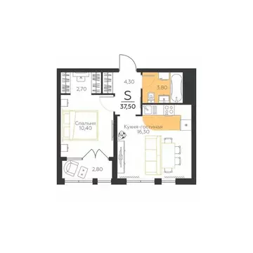 1-к кв. Тульская область, Тула городской округ, пос. Молодежный ул. ...