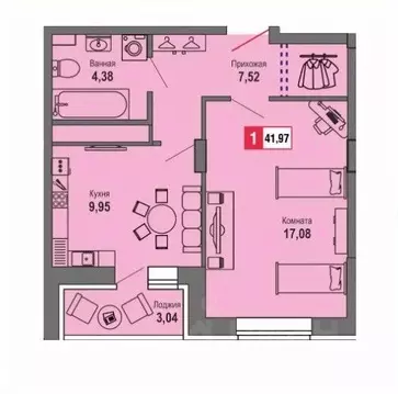 1-к кв. Тверская область, Тверь Оснабрюкская ул., 22к1 (41.97 м)