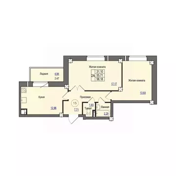 2-к кв. Псковская область, Псковский район, Завеличенская волость, д. ...