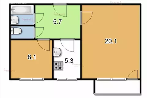 2-комнатная квартира: Екатеринбург, улица Бебеля, 148 (43 м)