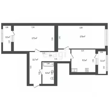 2-к кв. Калининградская область, Калининград ул. Баженова, 13В (60.7 ...