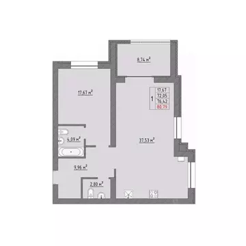 1-к кв. Ивановская область, Иваново Кооперативная ул., 3 (80.79 м)