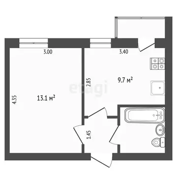 1-комнатная квартира: микрорайон Мелиораторов, улица Мелиораторов, 42 ...
