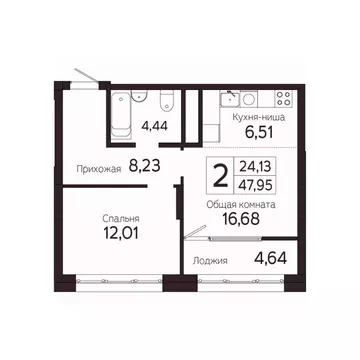 2-к кв. Томская область, Томск Комсомольский просп., 48Б (45.65 м)