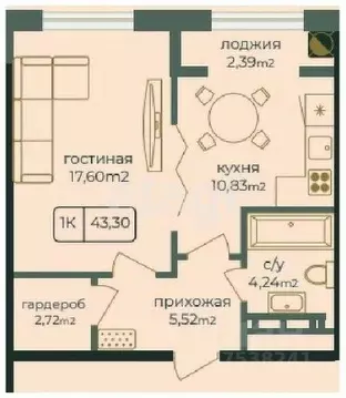 1-к кв. Дагестан, Каспийск просп. Акулиничева (43.3 м)
