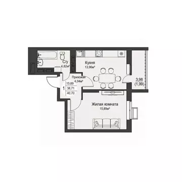 1-к кв. Орловская область, Орел ул. Кузнецова, 1 (40.7 м)