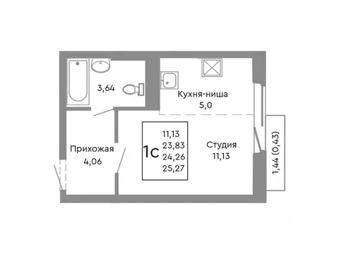 Студия Челябинская область, Челябинск Нефтебазовая ул., 1-13 (24.26 м)