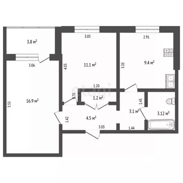 2-к кв. Самарская область, Самара Демократическая ул., 27 (51.2 м)