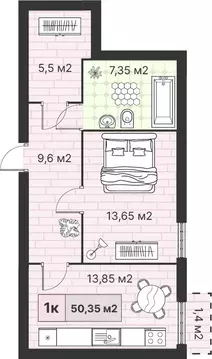 1-к кв. Калининградская область, Гурьевский муниципальный округ, пос. ...