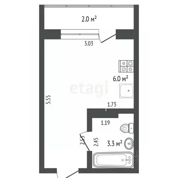 Студия Тюменская область, Тюмень ул. Новоселов, 115 (15.5 м)