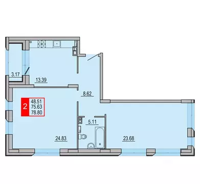 2-к кв. Тверская область, Тверь Петербургское ш. (78.8 м)