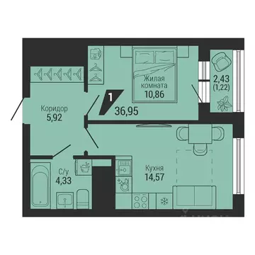1-к кв. Свердловская область, Екатеринбург пер. Ученический, 4 (36.75 ...