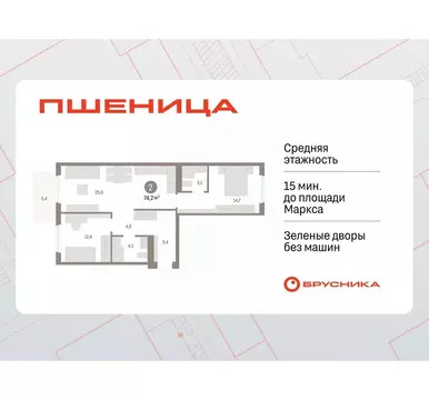 2-к кв. Новосибирская область, Новосибирский район, Краснообск рп, 3-й ...