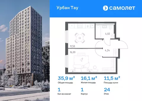 1-к кв. Башкортостан, Уфа ул. Минигали Губайдуллина, 8к9 (35.85 м)