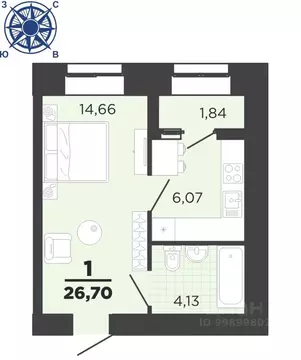 1-к кв. Рязанская область, Рязань ул. Семчинская, 8 (26.7 м)