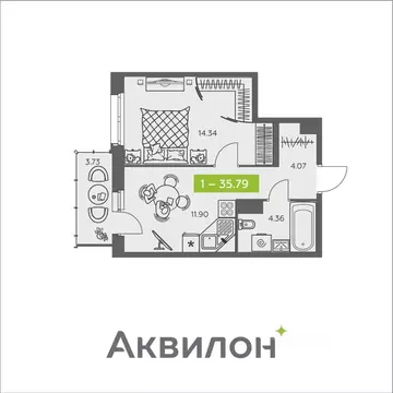1-к кв. Архангельская область, Архангельск ул. Валявкина, 38 (35.79 м)