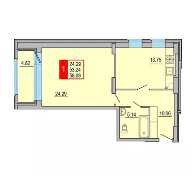 1-к кв. Тверская область, Тверь Петербургское ш., 3к2 (58.06 м)