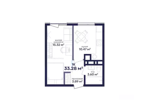 1-к кв. Дагестан, Дербент Камеллия жилой комплекс (33.29 м)