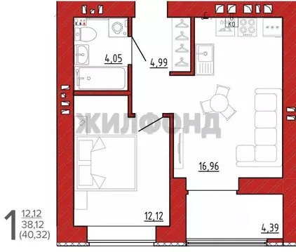 1-к кв. Брянская область, Брянск ул. Ульянова, 10 (40.32 м)