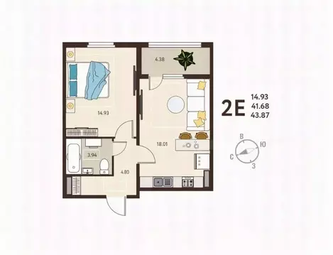 1-к кв. Курская область, Курск ул. Энгельса, 115 (43.9 м)