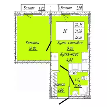 1-к кв. Омская область, Омск ул. 2-я Дачная (32.1 м)