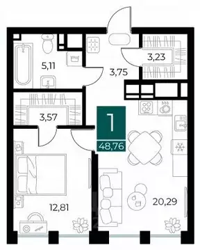 1-к кв. Рязанская область, Рязань Арт Кварталы жилой комплекс (48.76 ...