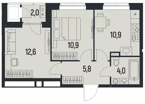 2-к кв. Пермский край, Пермь Ераничи мкр,  (45.2 м)
