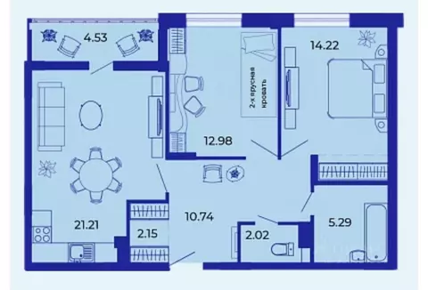2-к кв. Брянская область, Брянск ул. Имени О.С. Визнюка, 18 (73.14 м)