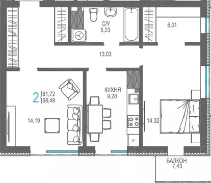 2-к кв. Крым, Ялта проезд Бакунинский, 13 (68.49 м)