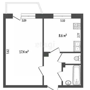 1-к кв. Чувашия, Чебоксары ул. Байдула, 5 (33.1 м)