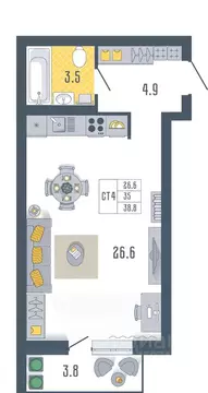 Студия Астраханская область, Астрахань Моздокская ул., 40/2 (38.8 м)