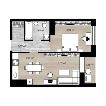 2-к кв. Ярославская область, Ярославль Аэропарк жилой комплекс (38.68 ...