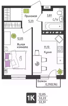 1-к кв. Пермский край, Пермь Верхне-Вишерская ул., 40 (32.51 м)