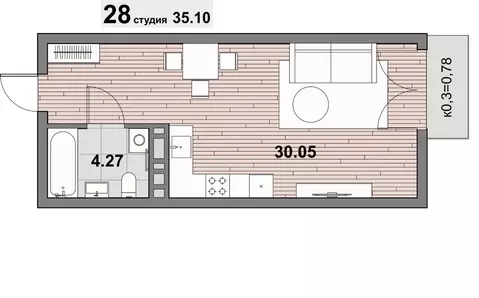 1-к кв. Калининградская область, Зеленоградск ул. Гагарина (35.1 м)