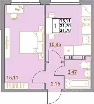 1-к кв. Волгоградская область, Волгоград Удмуртская ул., 75 (31.7 м)