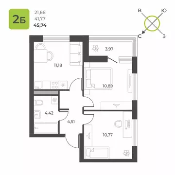 2-комнатная квартира: Екатеринбург, микрорайон Академический, 12-й ...