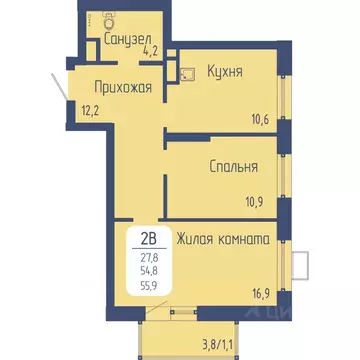 2-к кв. Красноярский край, Красноярск Свободный просп. (55.9 м)