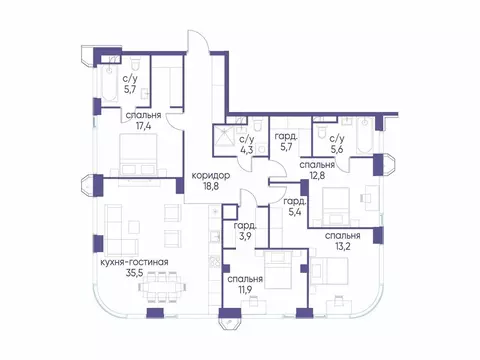 4-комнатная квартира: Москва, ЖК Остров, квартал 12.2 (139.92 м)