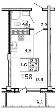 Студия Псковская область, Псков ул. Алексея Алехина, 14 (27.2 м)