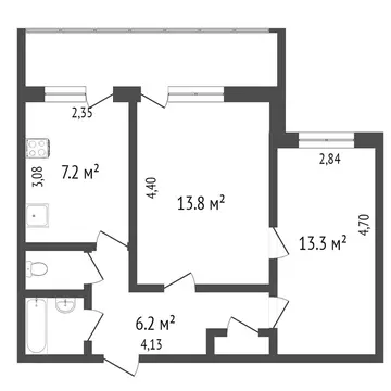 2-комнатная квартира: Тобольск, 4-й микрорайон, 15 (47 м)