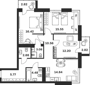 3-к кв. Тульская область, Тула Гоголевская ул., 43 (91.42 м)